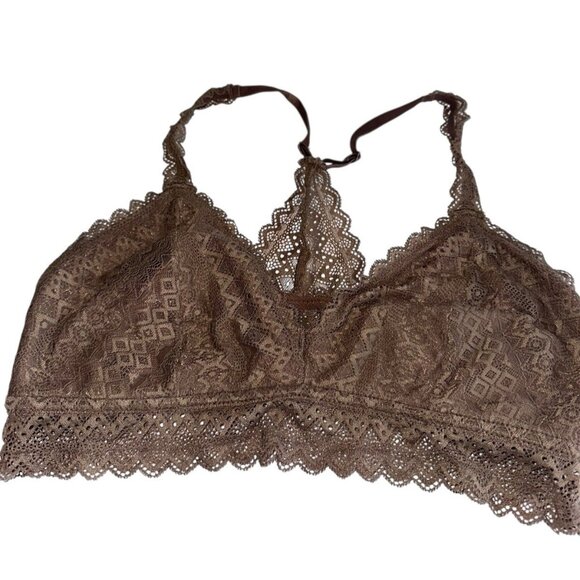 Auden Lightly Lined Racerback Bralette Size Large Brown Lace - Picture 1 of 8